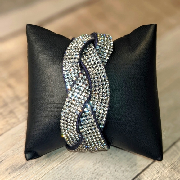 A16 Bright Crystal Braided Wrap Bracelet Rhinestone Blue Purple Suede - Picture 10 of 13